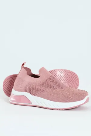 Knit Slip On Sneaker With Diamnte Detail - Blush