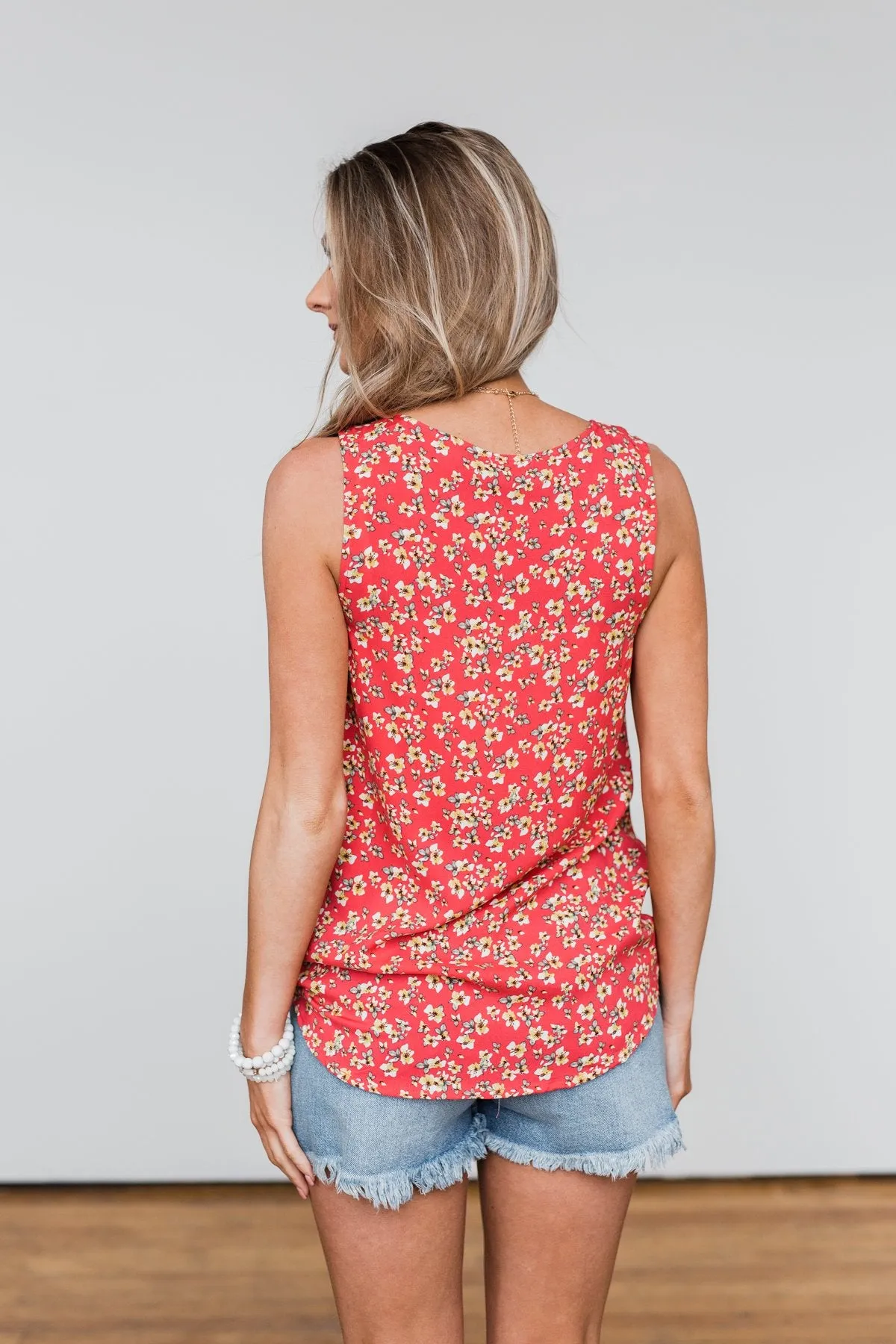 Knowing You Floral Wrap Tank Top- Coral