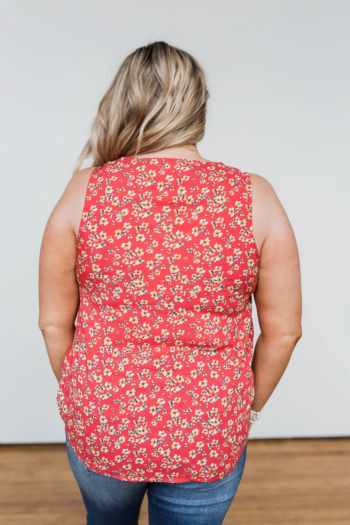 Knowing You Floral Wrap Tank Top- Coral