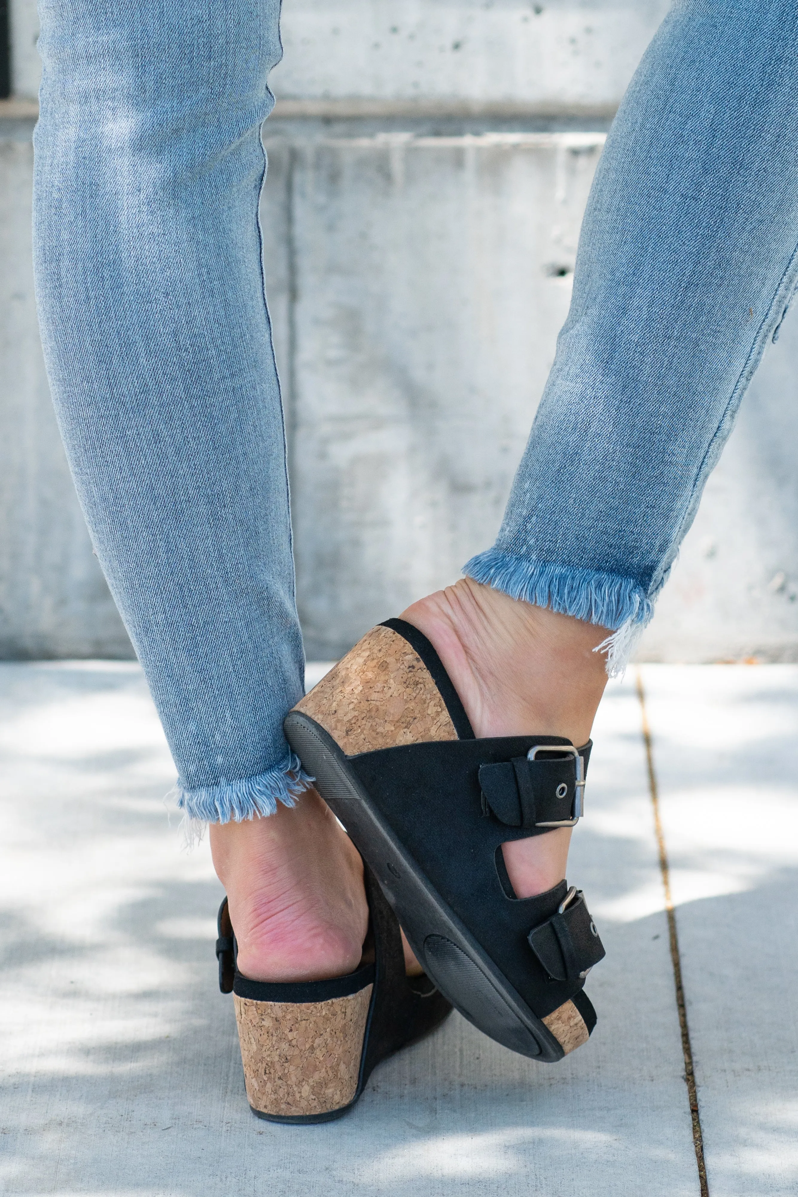 Laurie Belted Wedge Sandals Black