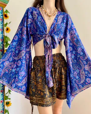Lazuli Recycled Sari Bellsleeve Wrap Top