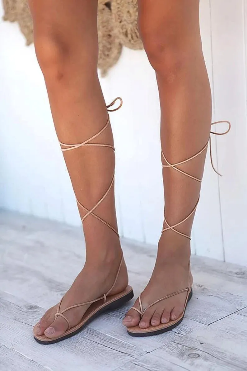 Leather Lace up Gladiator Vibram sole Sandals