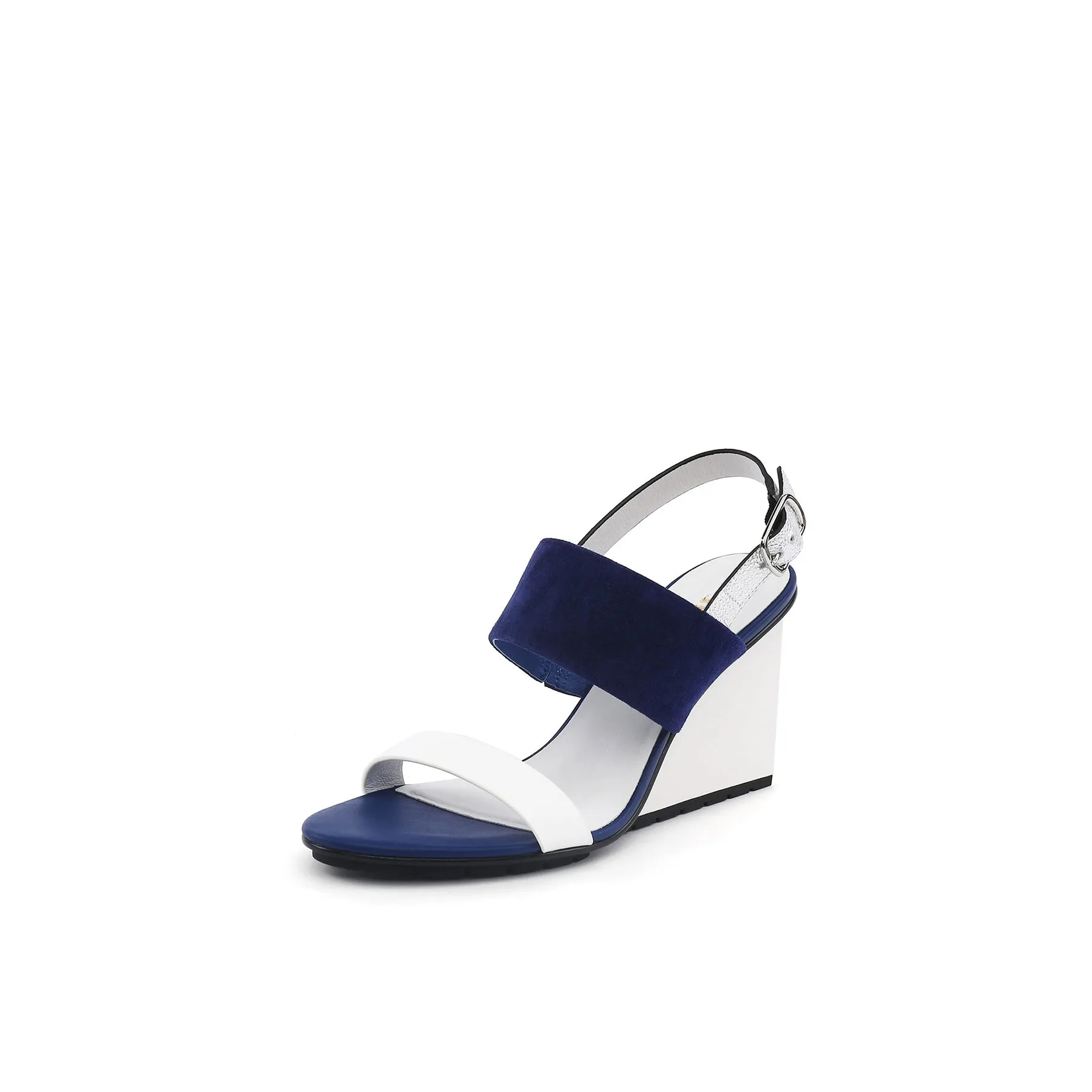 Leather Slingback Wedge Sandal - Navy