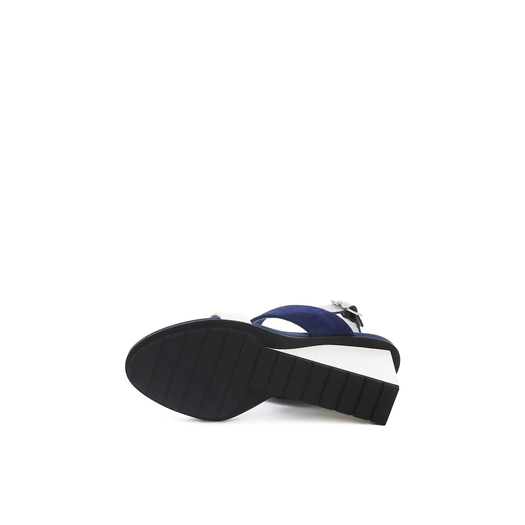 Leather Slingback Wedge Sandal - Navy