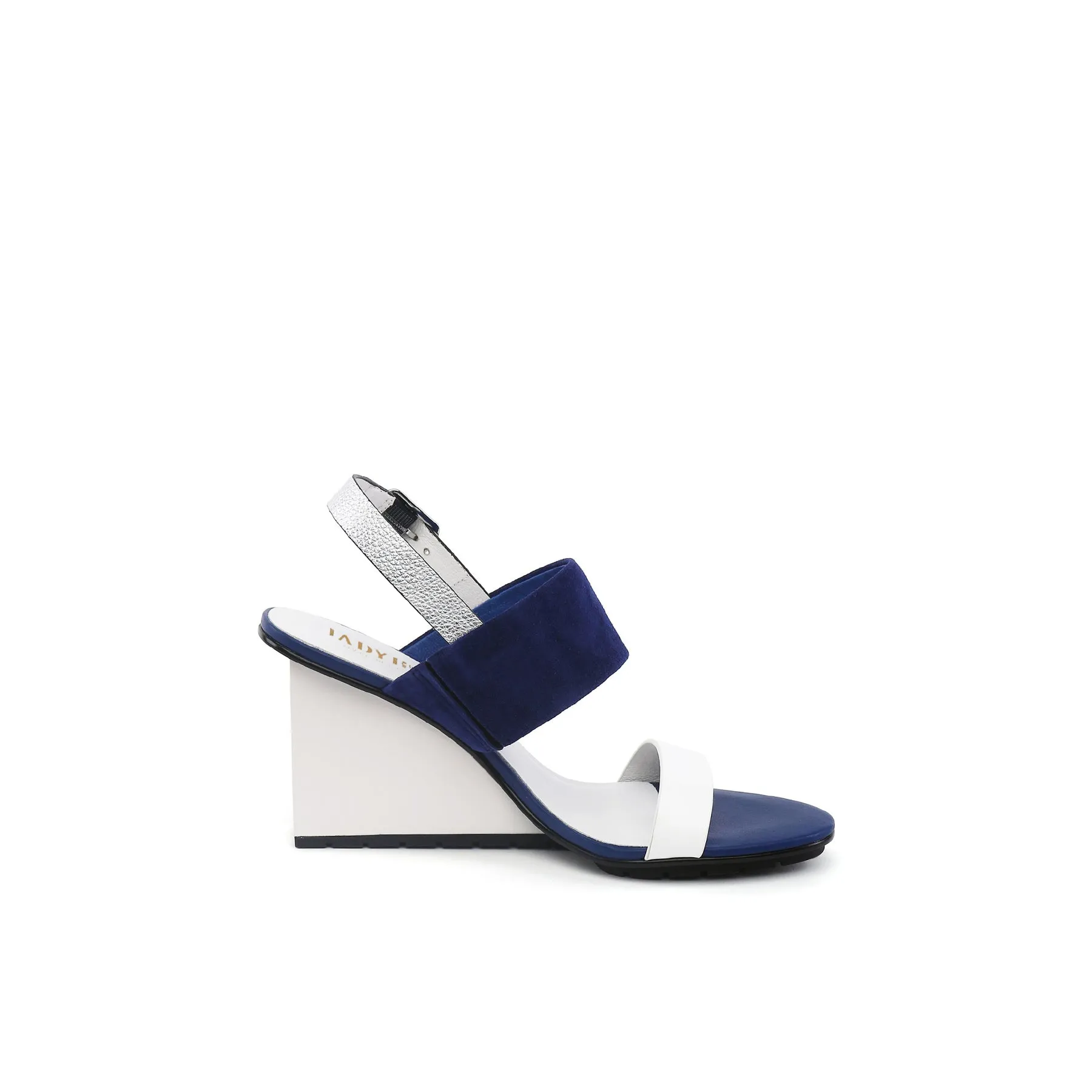Leather Slingback Wedge Sandal - Navy
