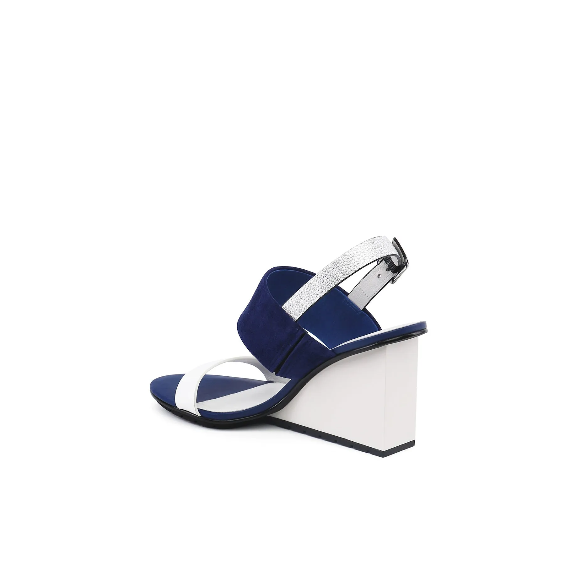 Leather Slingback Wedge Sandal - Navy
