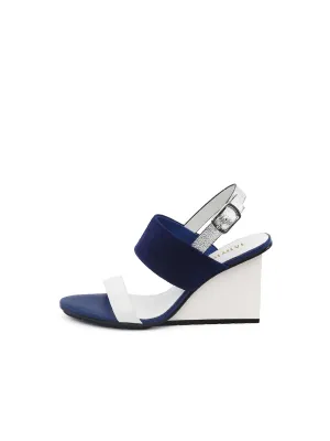 Leather Slingback Wedge Sandal - Navy