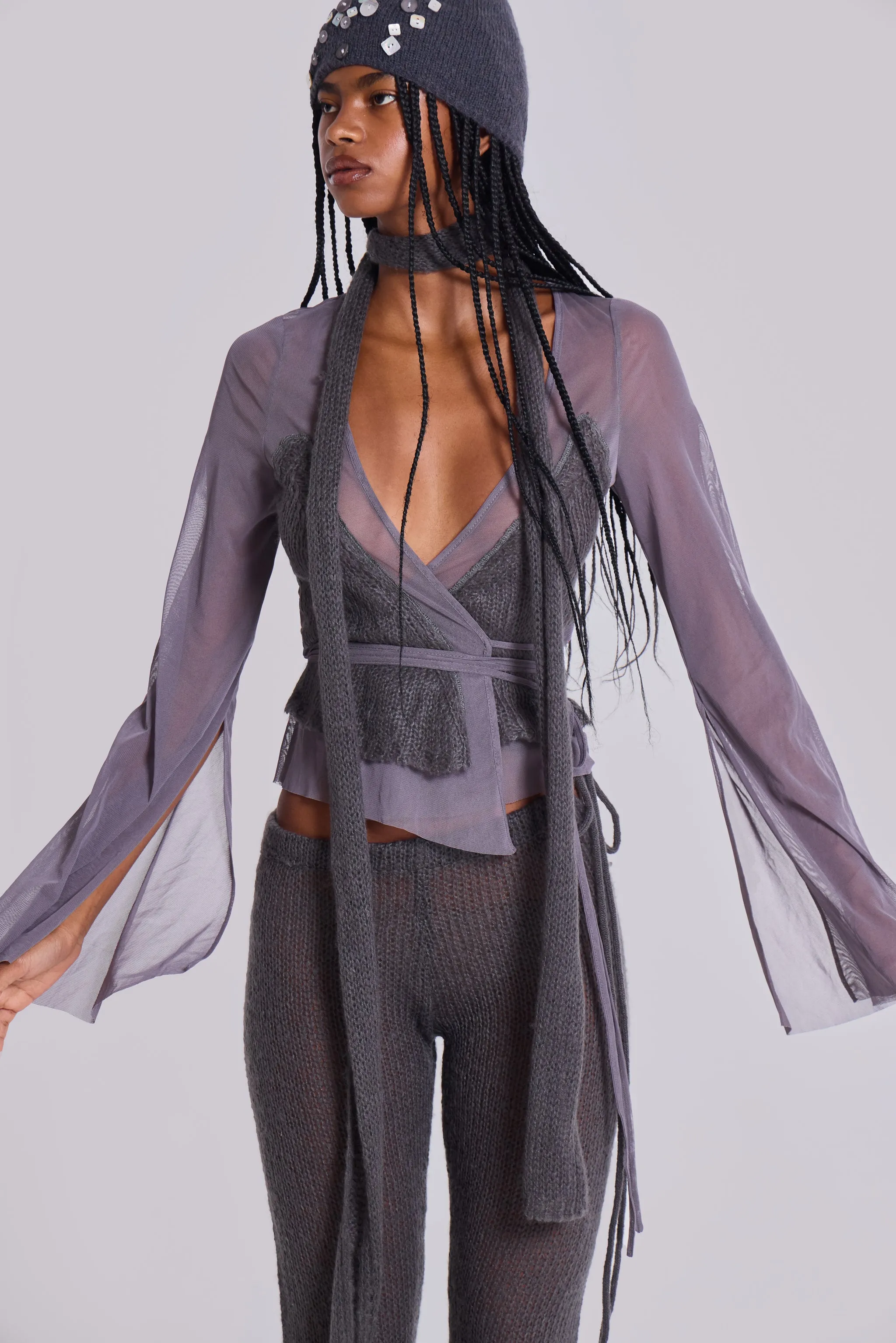 Leila Knit Mesh Wrap Top