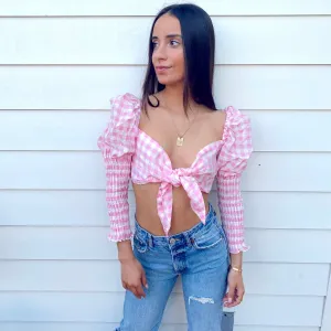 Let's Vibe Pink Gingham Top