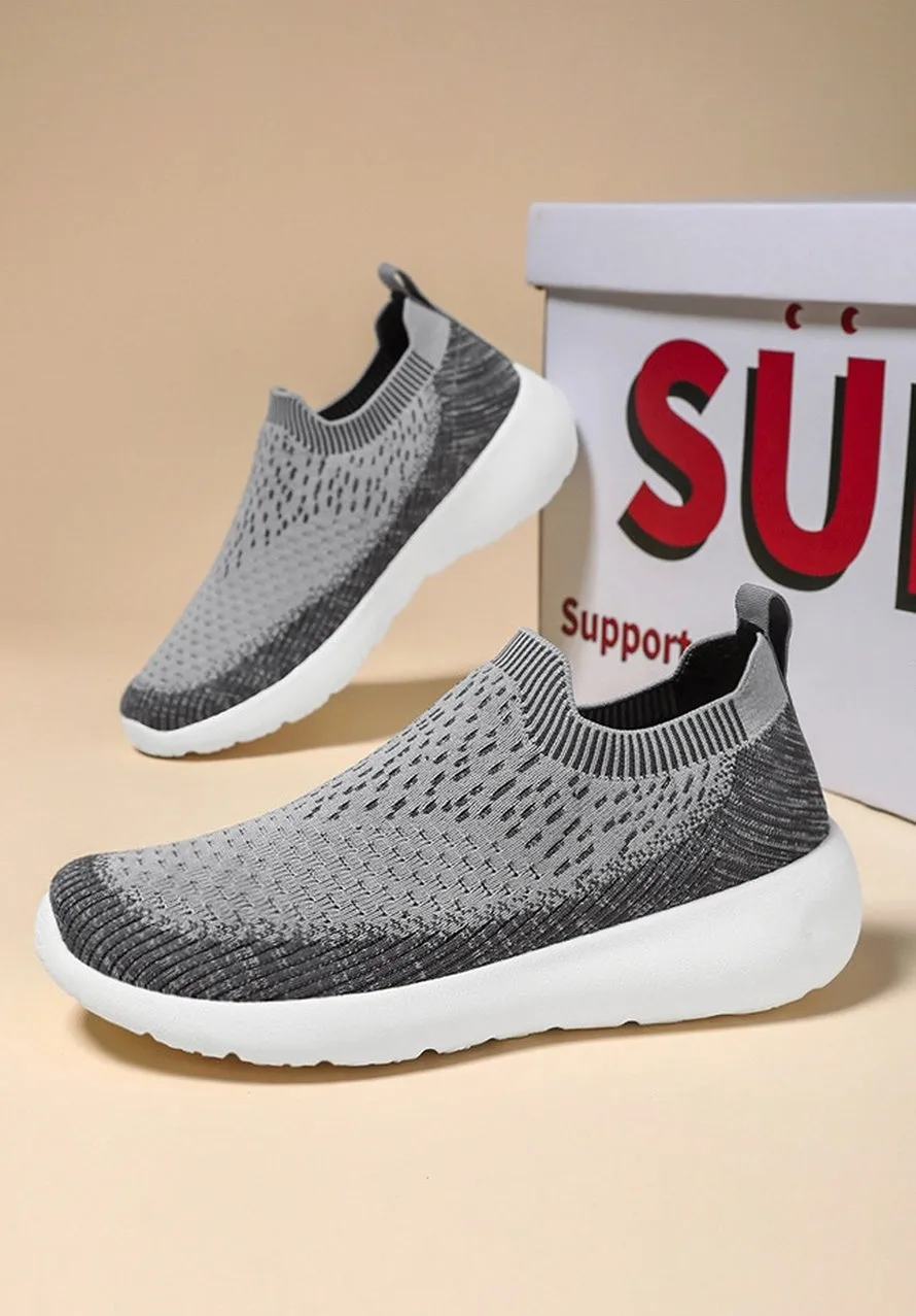 Lightweight Two-Tone Slip-On Sneakers with Breathable Knitted Design