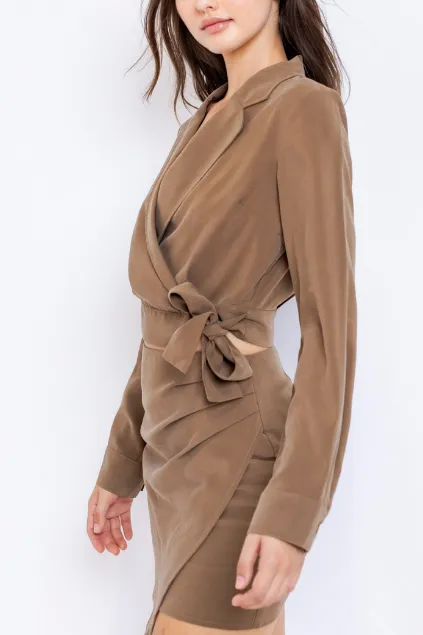 Long Sleeve Blazer Collared Wrap Top