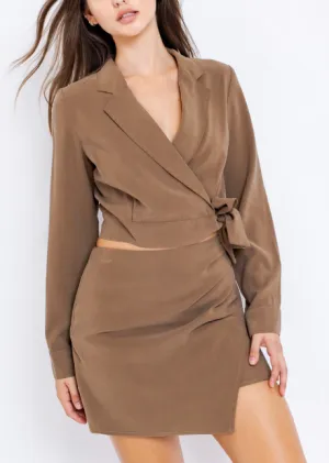 Long Sleeve Blazer Collared Wrap Top