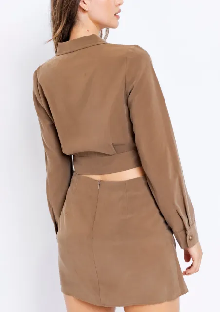 Long Sleeve Blazer Collared Wrap Top
