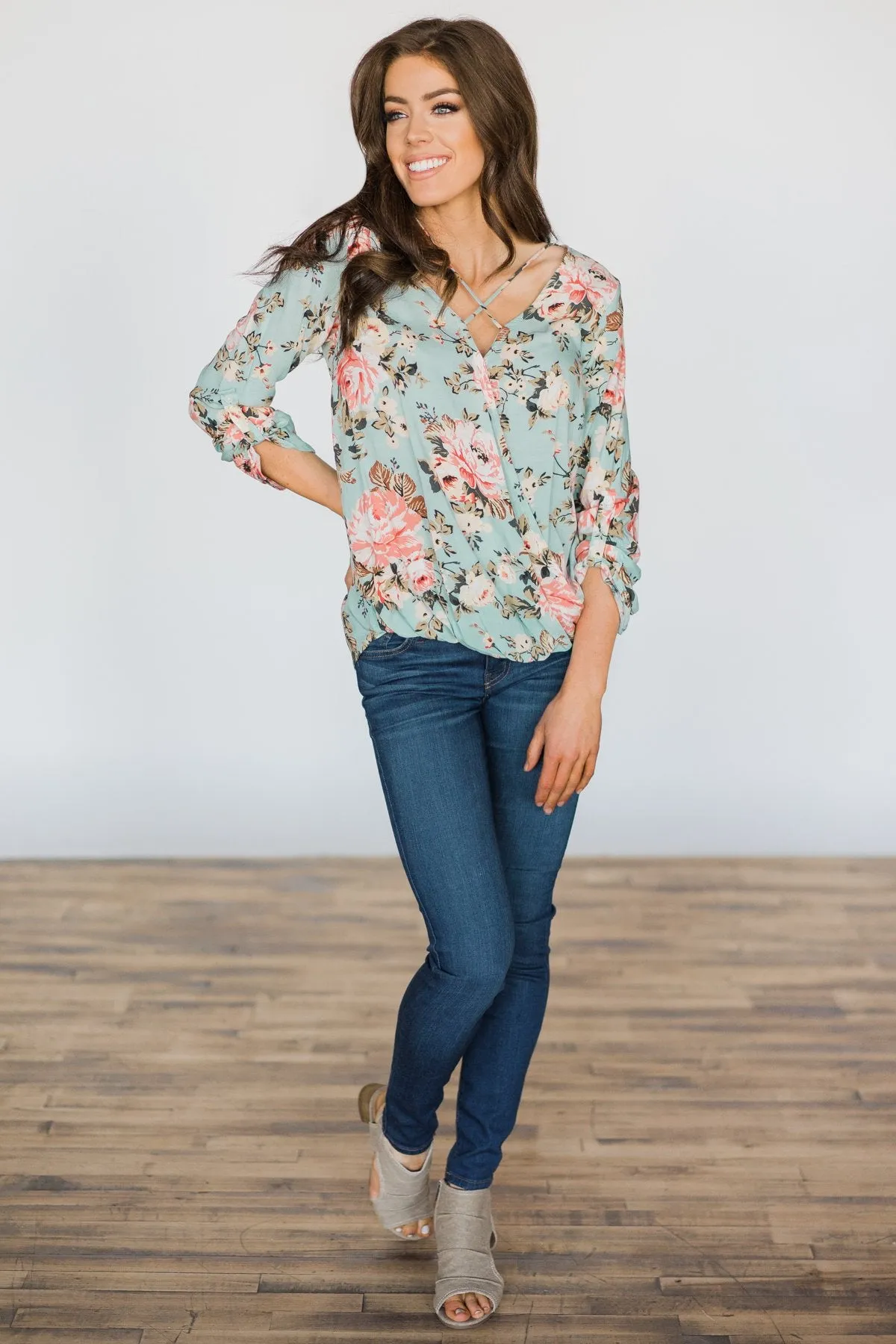 Lost in the Moment Mint Floral Top