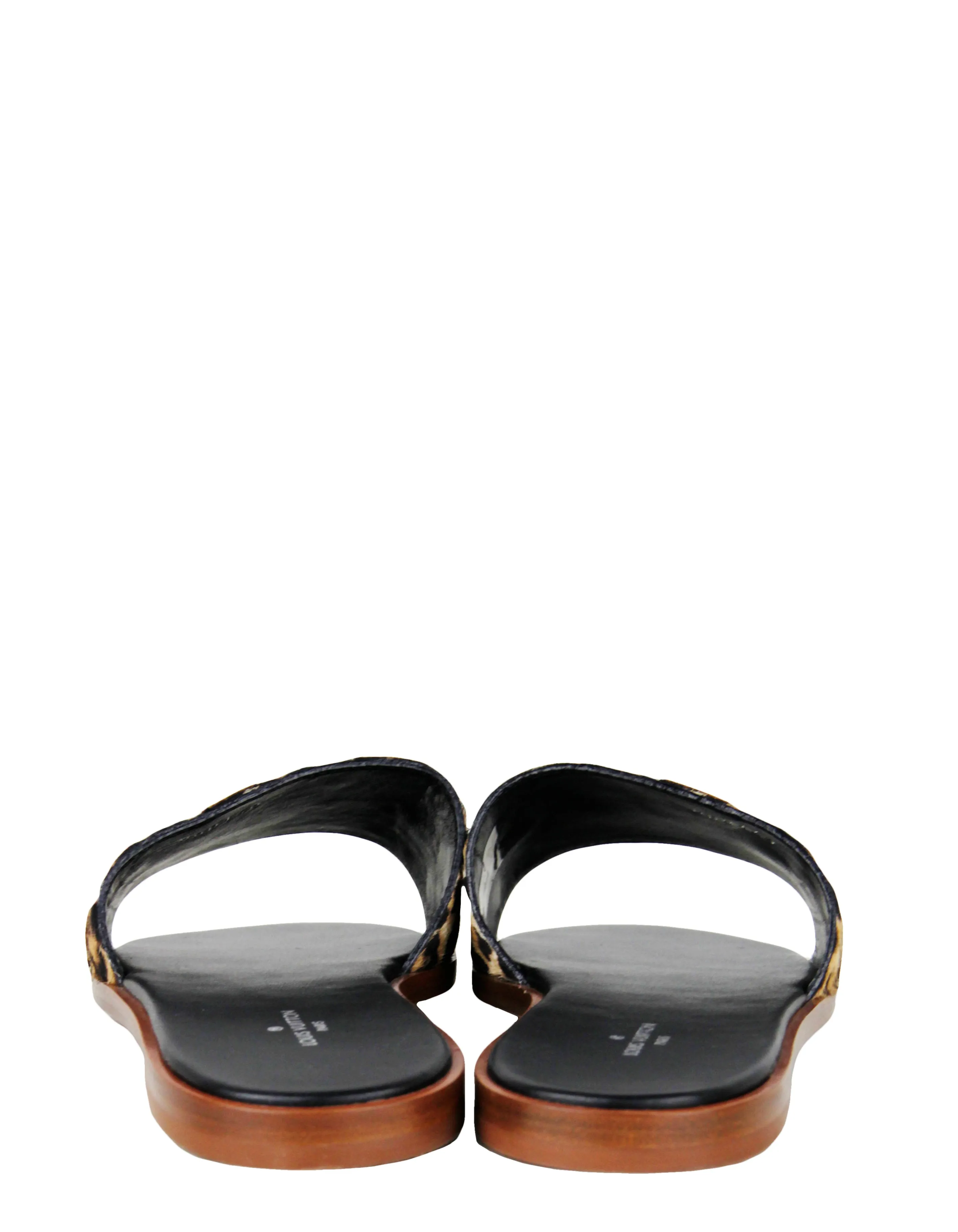 Louis Vuitton Leopard Print Calf Hair Lock It Flat Slide Sandals sz 39