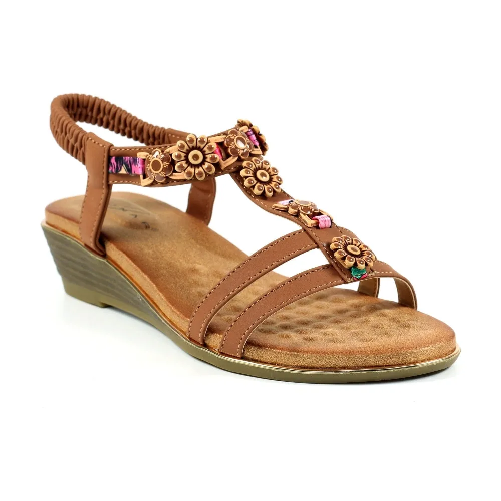 Lunar Frankie Tan Wedge Sandal