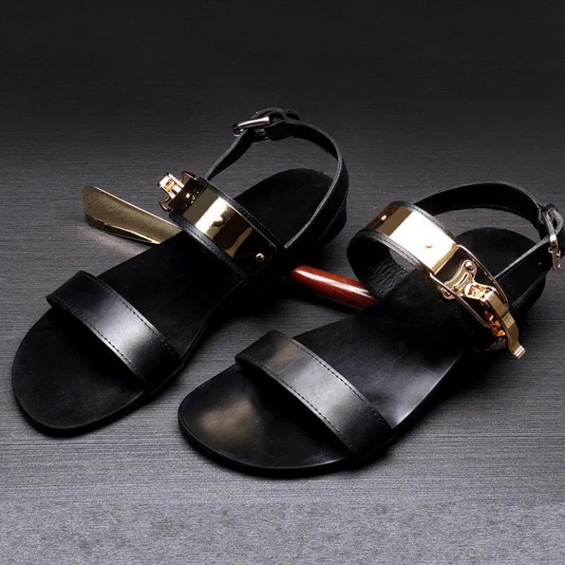 Man Vintage Rome Casual Genuine Leather Sandals Plus Size