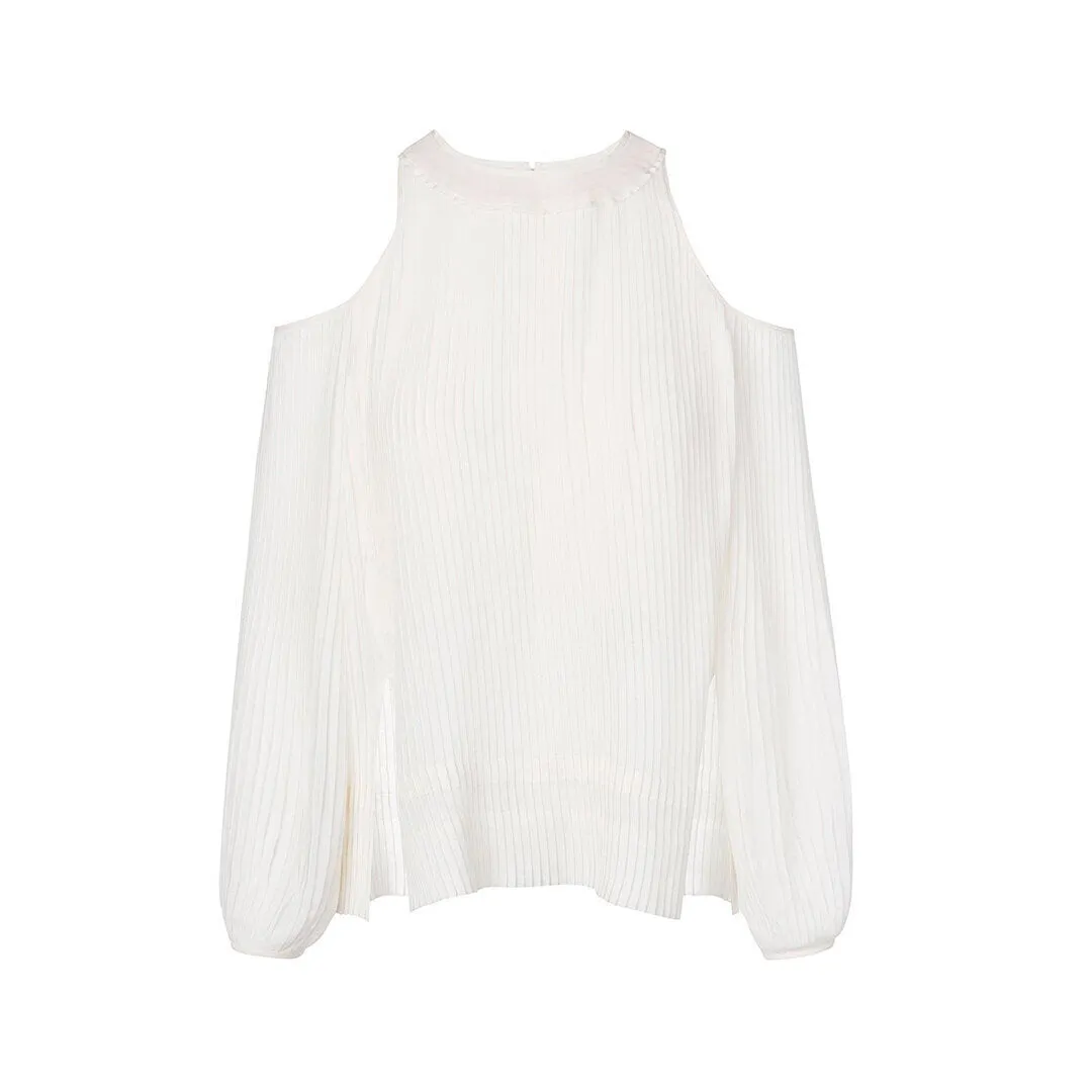 Maryam Pleated Long Sleeve Top - Egret