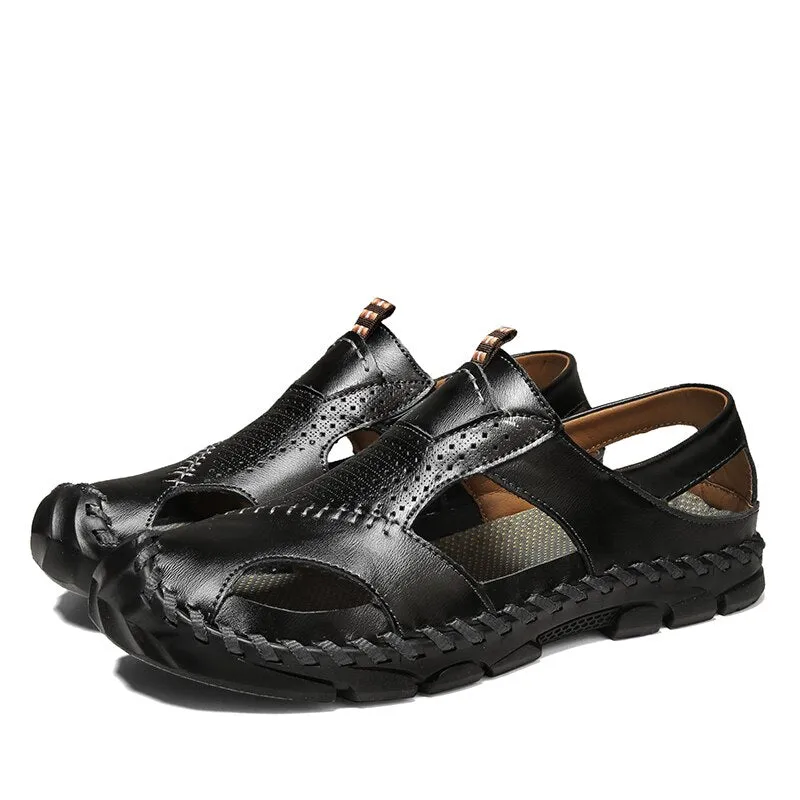 Men Leather Sandals Close Toe for Outdoor