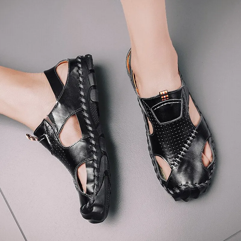 Men Leather Sandals Close Toe for Outdoor