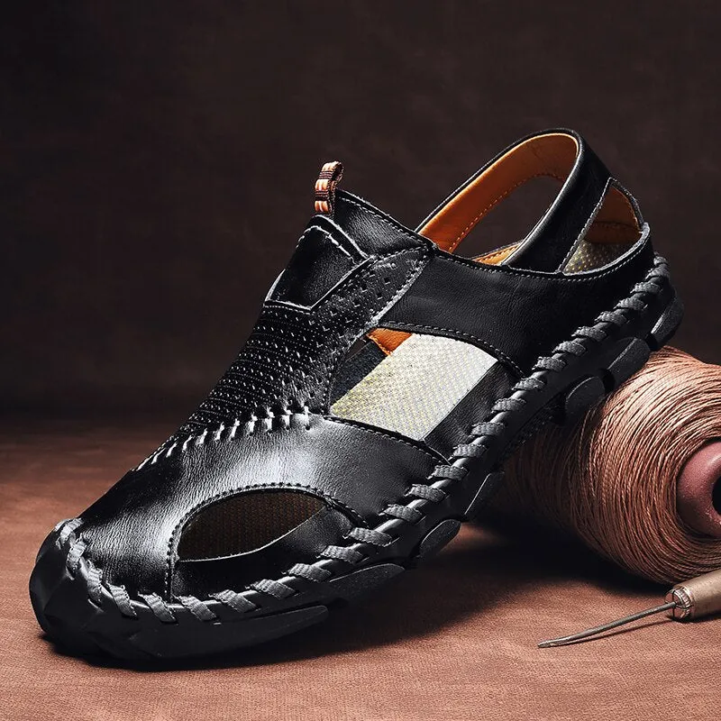 Men Leather Sandals Close Toe for Outdoor