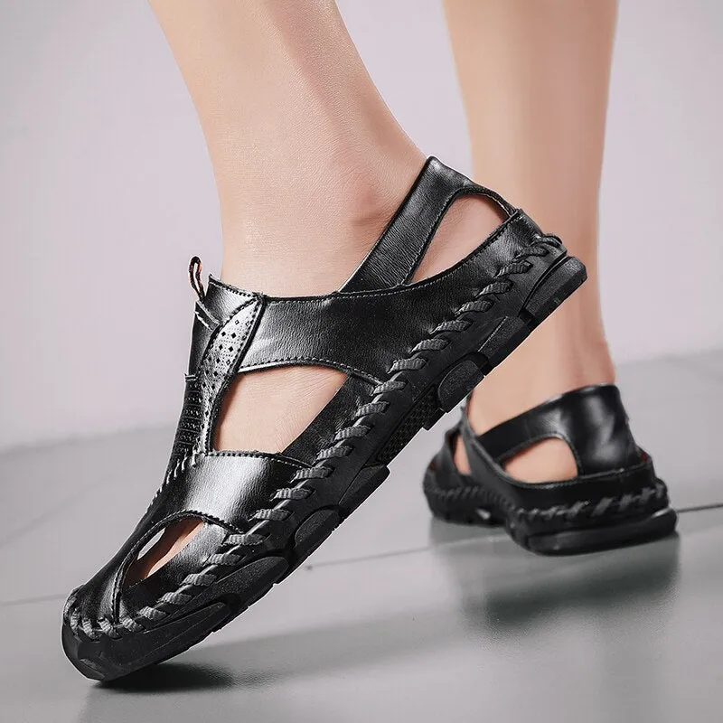 Men Leather Sandals Close Toe for Outdoor