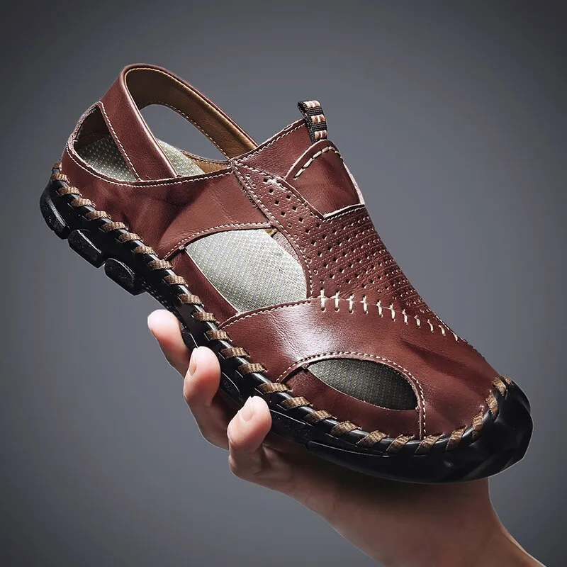 Men Leather Sandals Close Toe for Outdoor