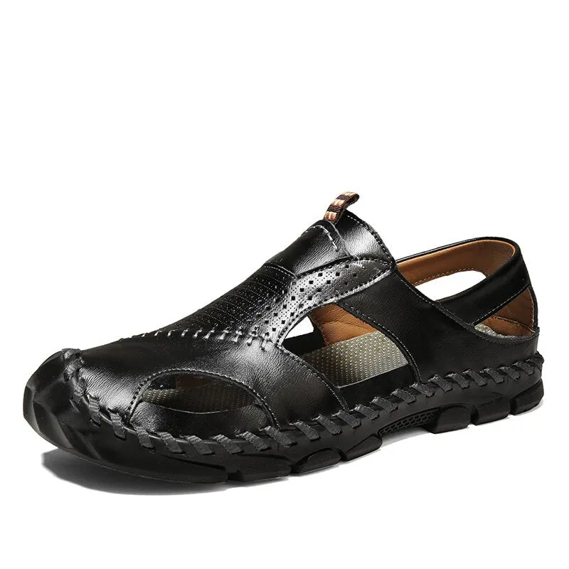 Men Leather Sandals Close Toe for Outdoor