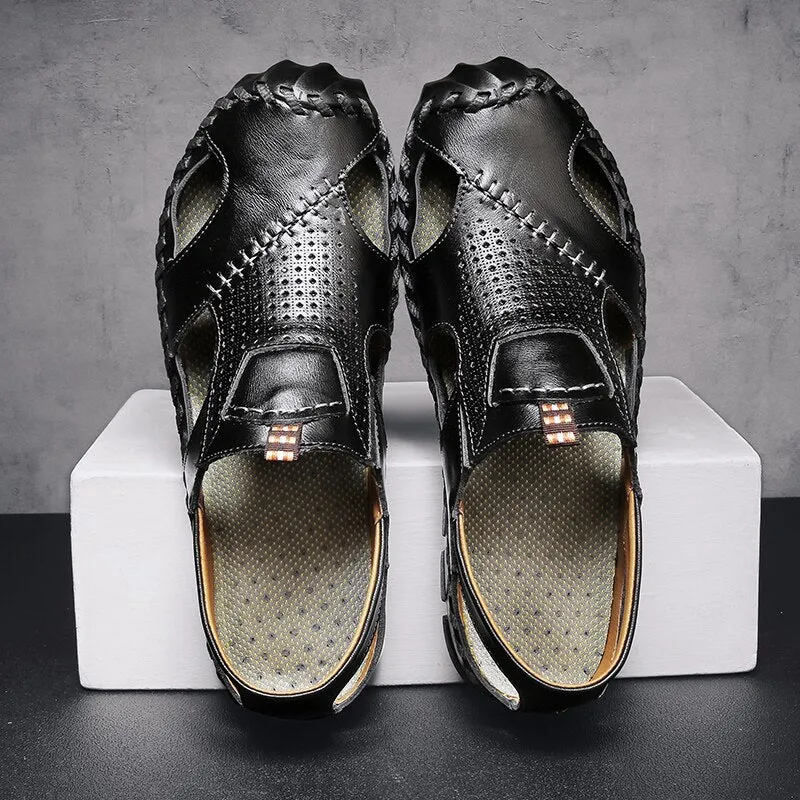 Men Leather Sandals Close Toe for Outdoor