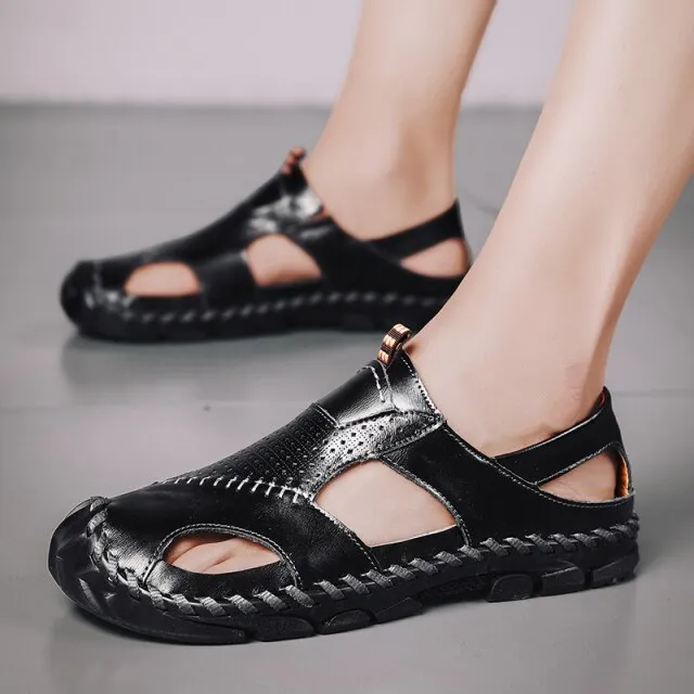 Men Leather Sandals Close Toe for Outdoor