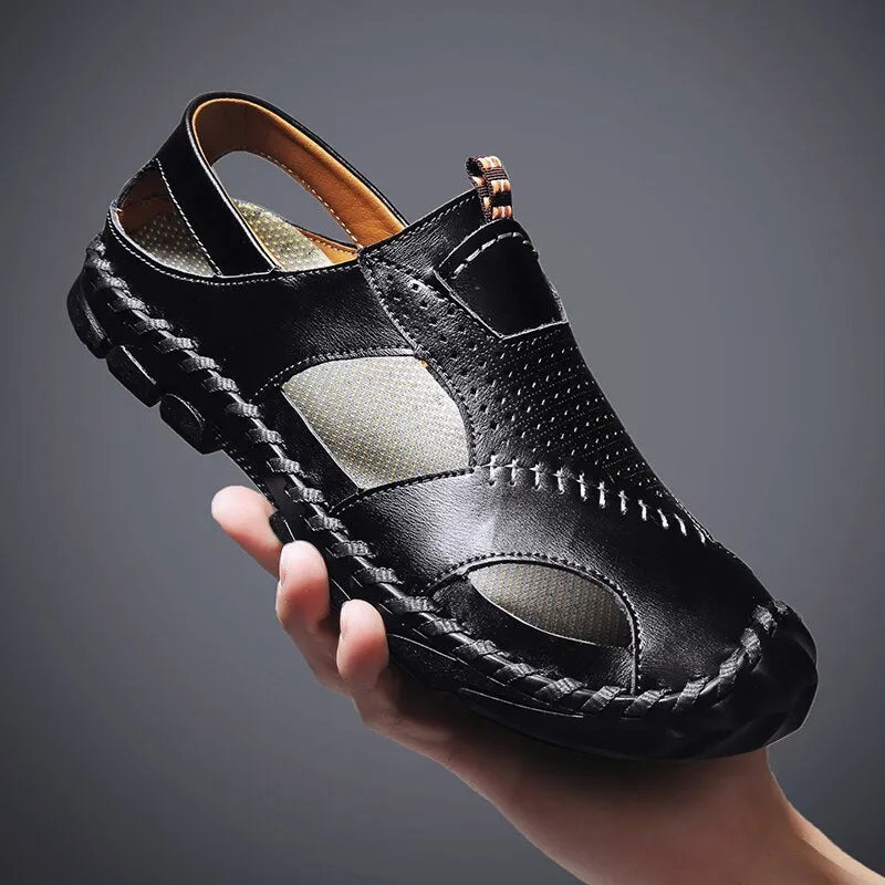 Men Leather Sandals Close Toe for Outdoor