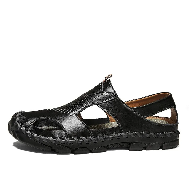 Men Leather Sandals Close Toe for Outdoor
