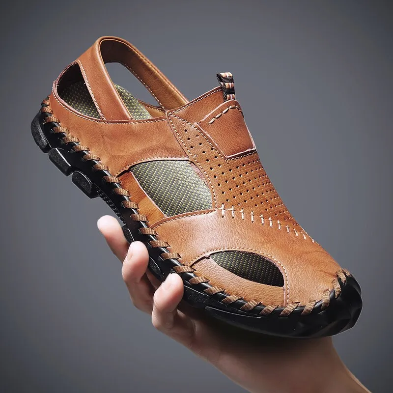Men Leather Sandals Close Toe for Outdoor