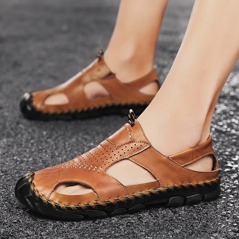 Men Leather Sandals Close Toe for Outdoor