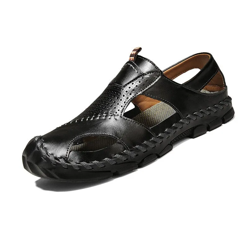 Men Leather Sandals Close Toe for Outdoor
