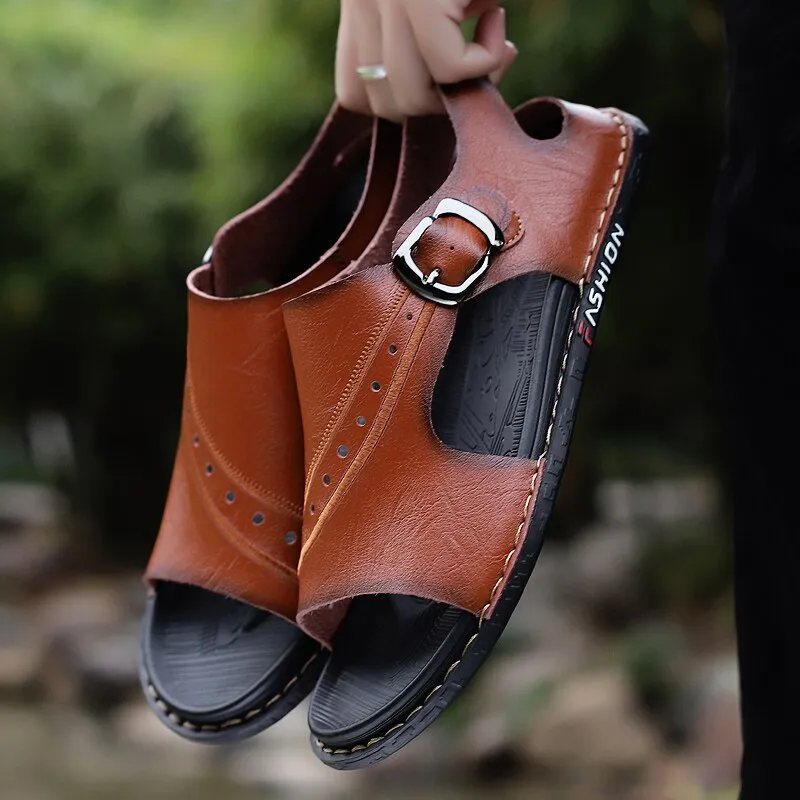 Men's Cow Leather Sandals Non-slip