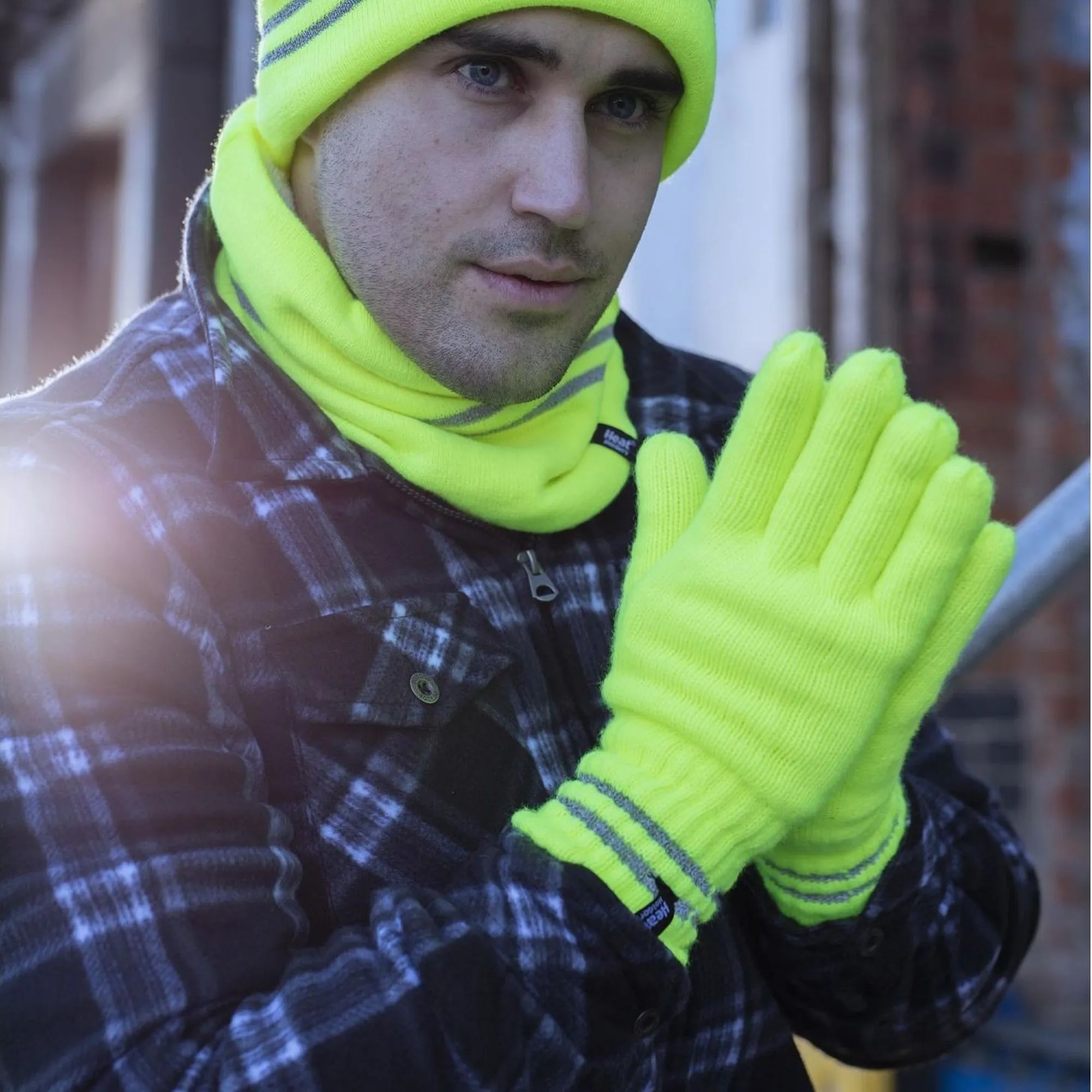 Mens Reflective Cold Weather Workwear Set: Hat, Neck Warmer & Gloves