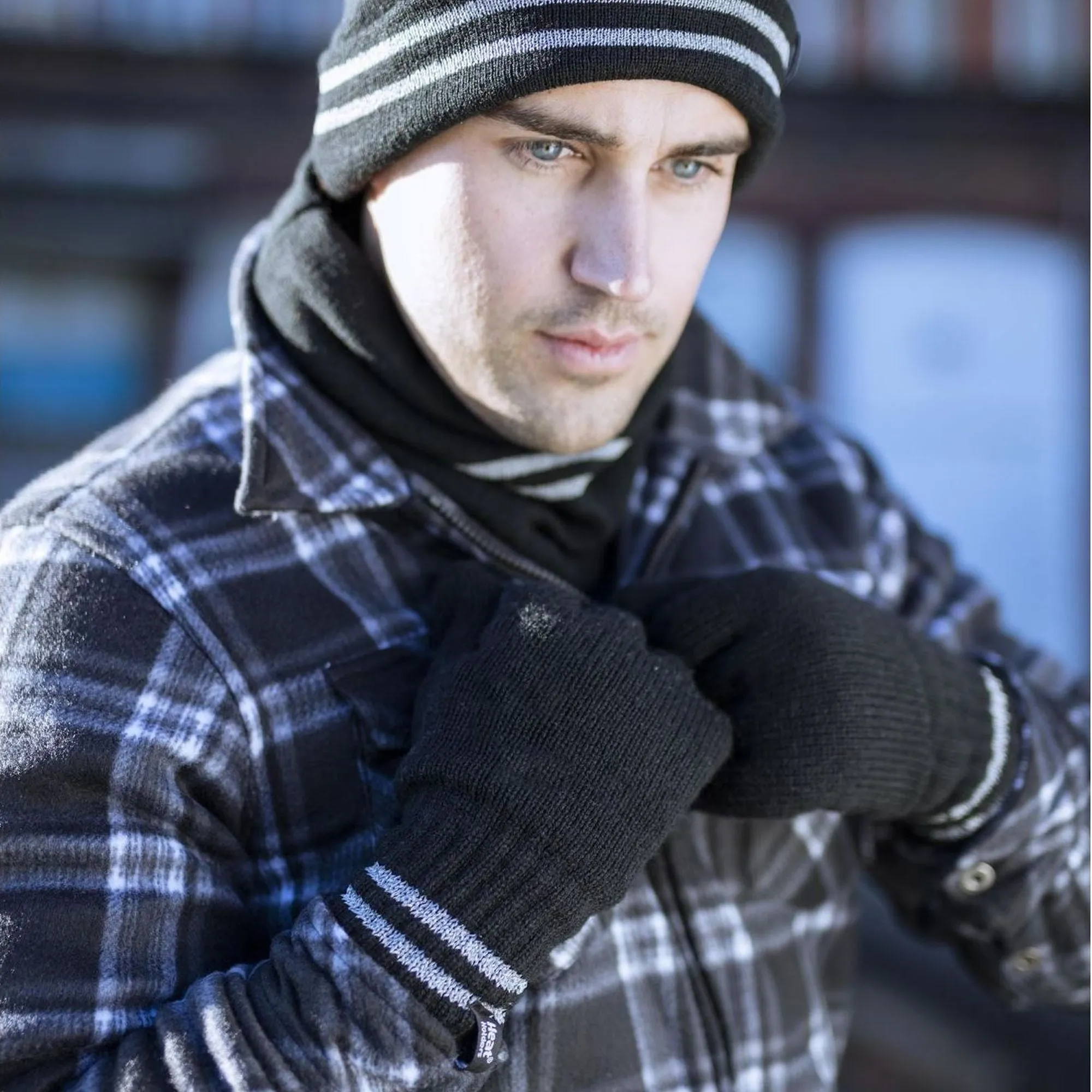 Mens Reflective Cold Weather Workwear Set: Hat, Neck Warmer & Gloves
