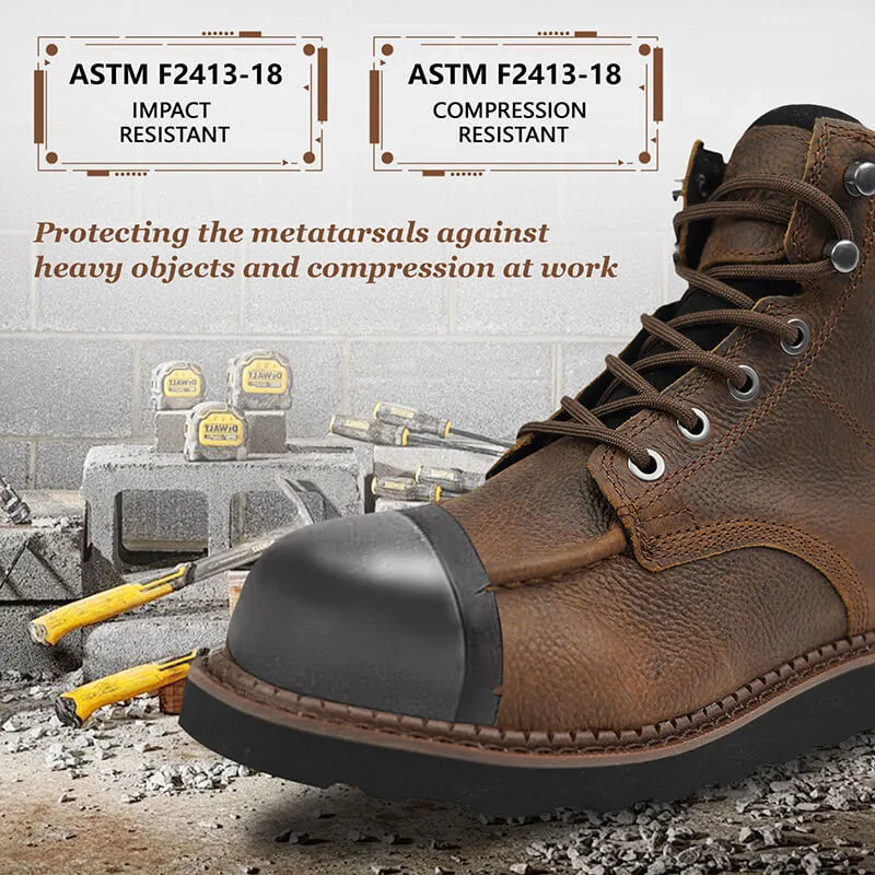 Men's Vintage Wedge Work Boots - ASTM Steel Toe   Lightweight   Shock Absorption   Slip Resistant   2 Different Insoles