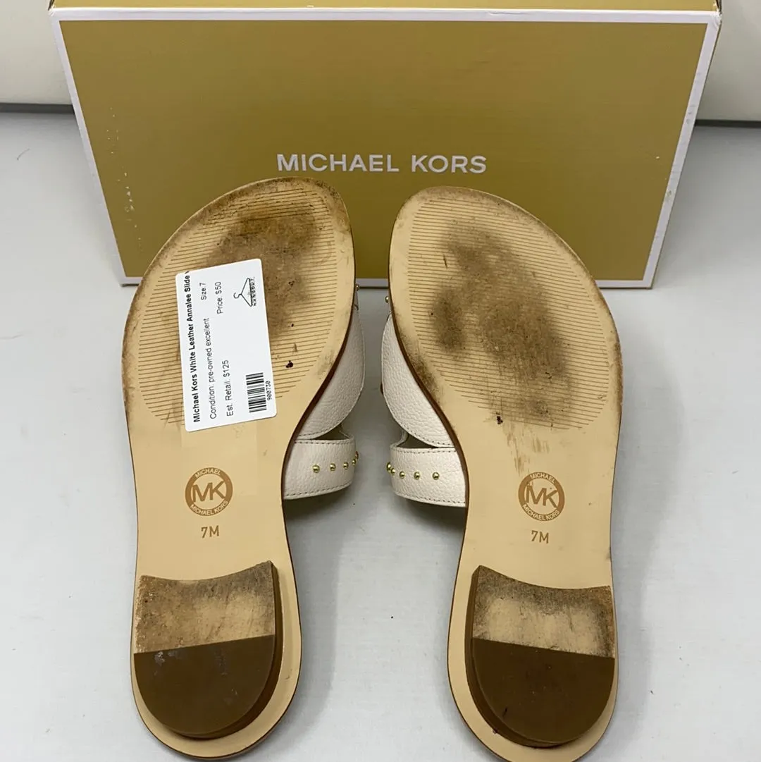Michael Kors White Leather Annalee Slide with Gold Studs