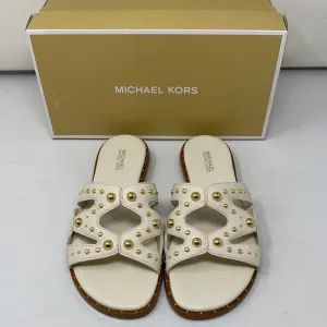 Michael Kors White Leather Annalee Slide with Gold Studs