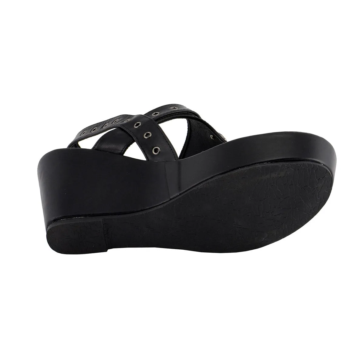 Milwaukee Performance MBL9411 Women's Black Wedge Sandals with Buckled Straps