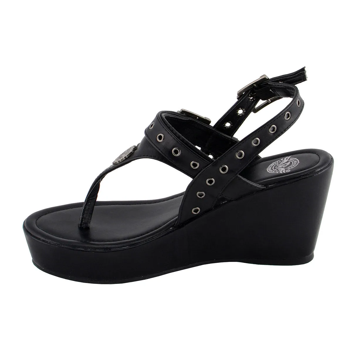 Milwaukee Performance MBL9411 Women's Black Wedge Sandals with Buckled Straps