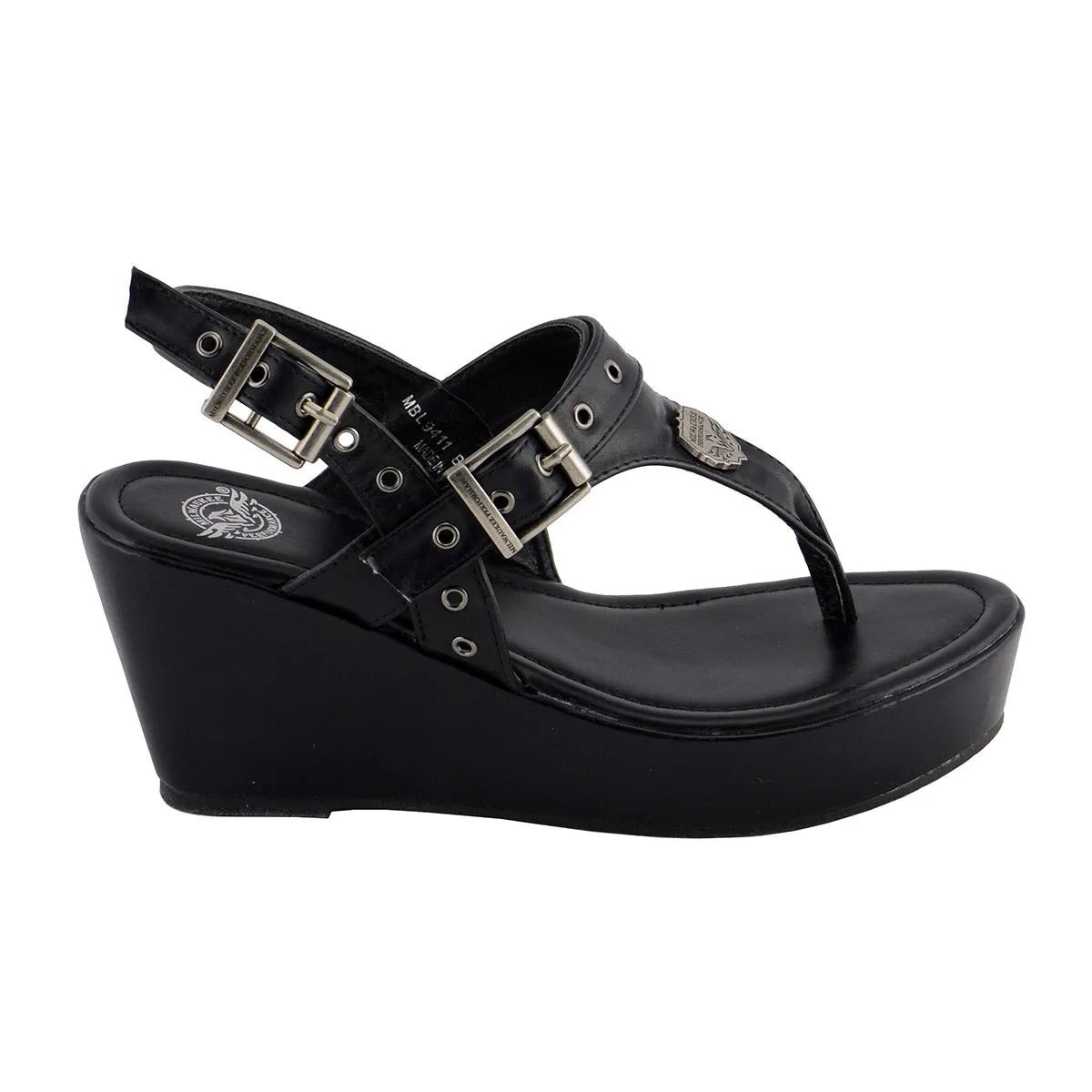 Milwaukee Performance MBL9411 Women's Black Wedge Sandals with Buckled Straps