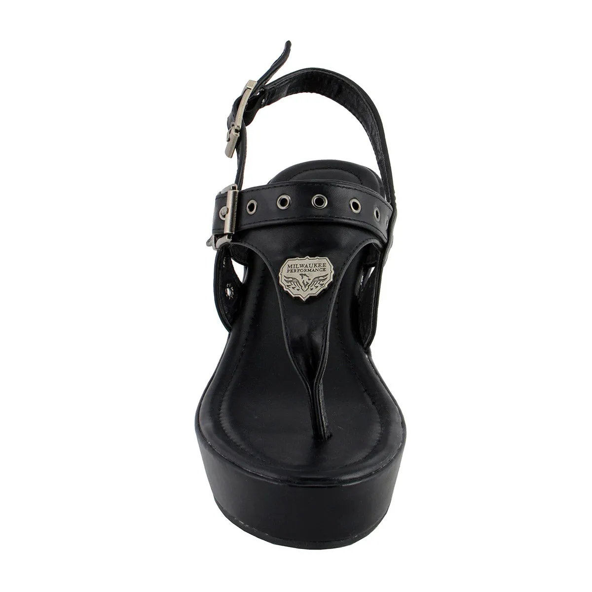 Milwaukee Performance MBL9411 Women's Black Wedge Sandals with Buckled Straps
