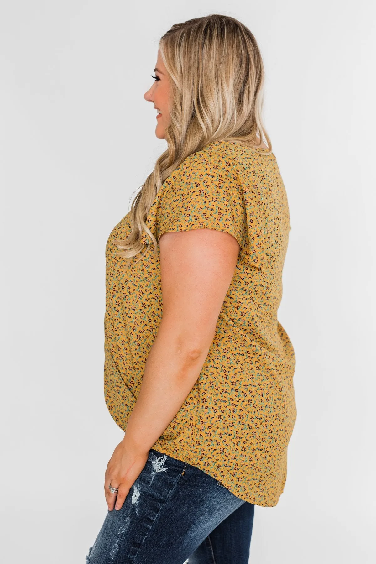 Moving On Floral Botton and Wrap Top- Mustard