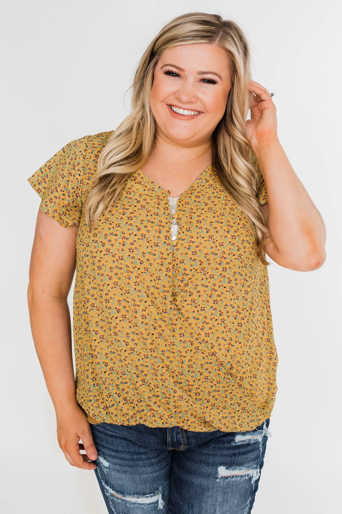 Moving On Floral Botton and Wrap Top- Mustard