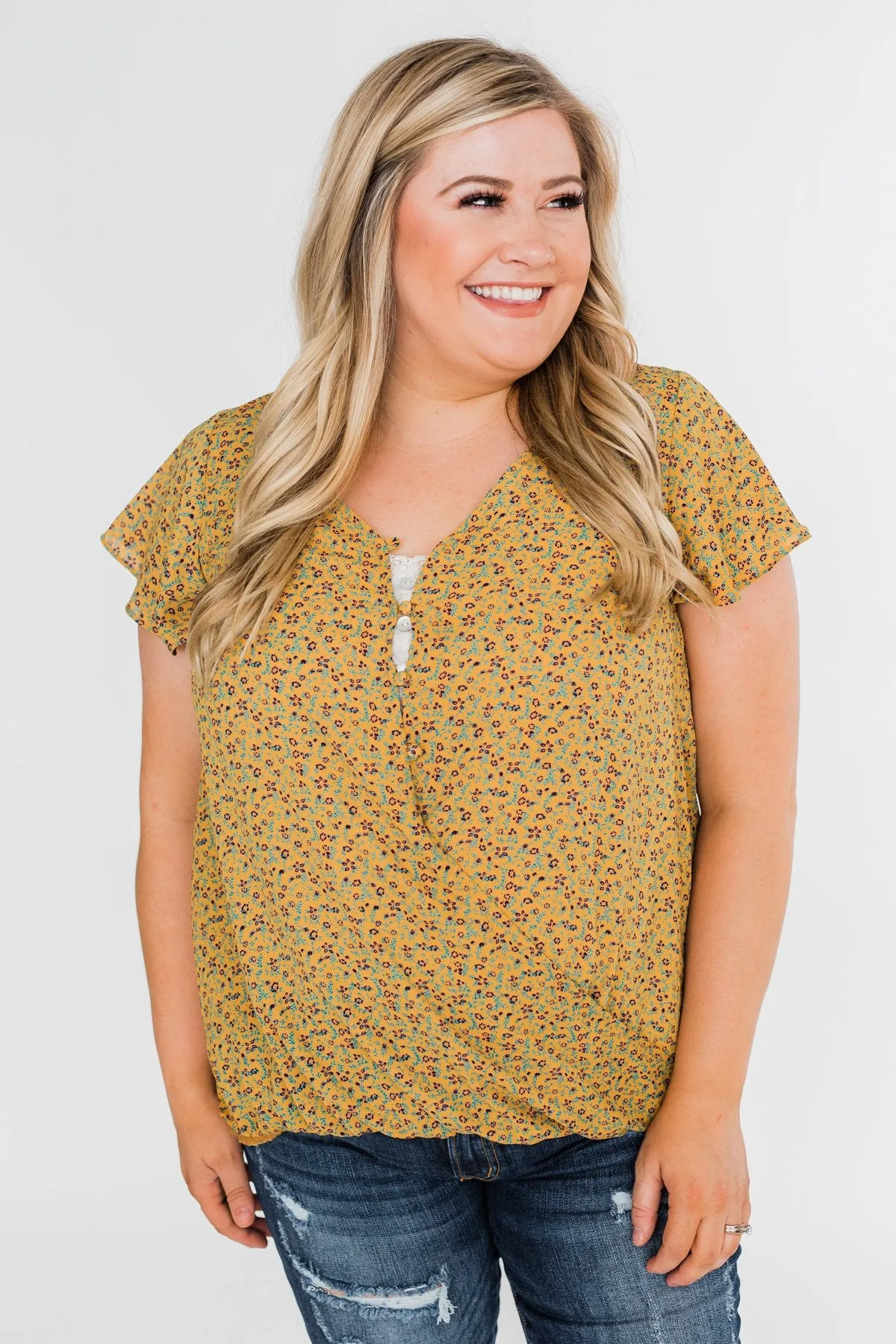 Moving On Floral Botton and Wrap Top- Mustard