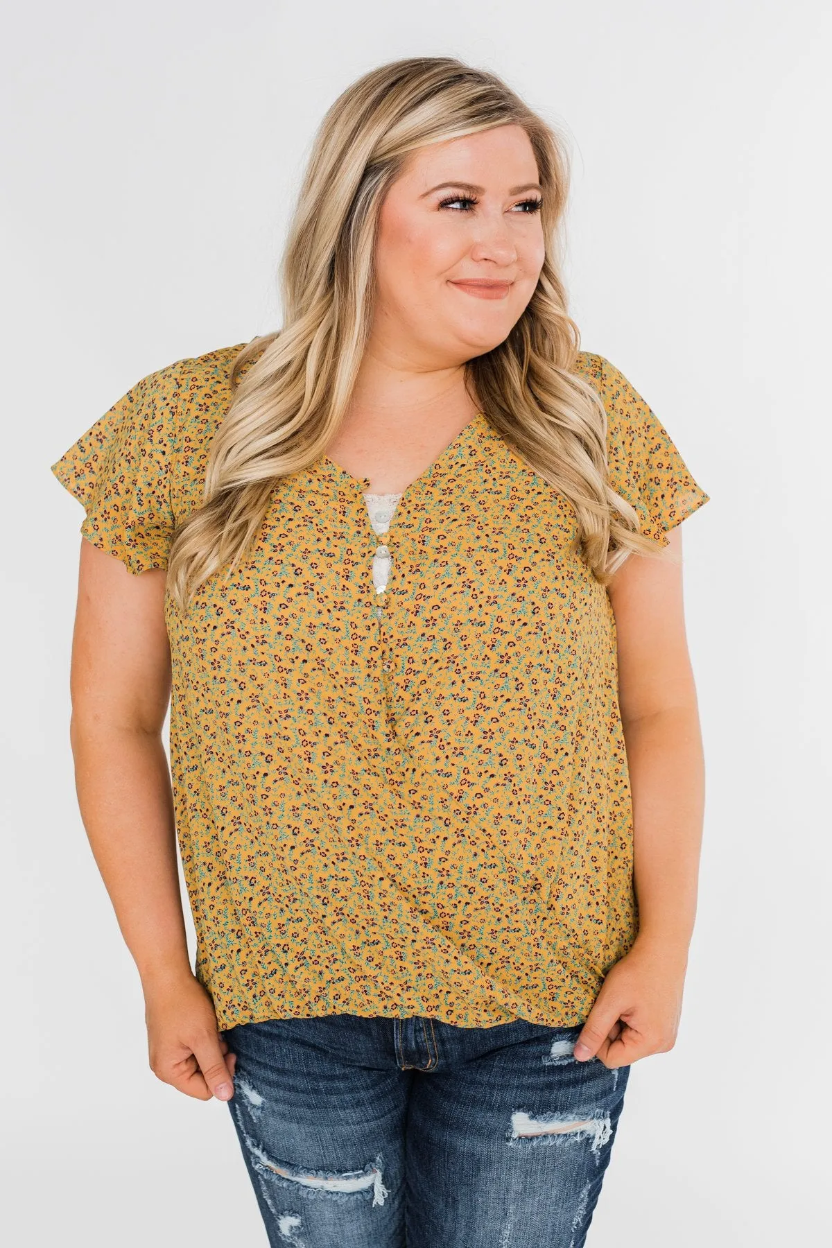 Moving On Floral Botton and Wrap Top- Mustard