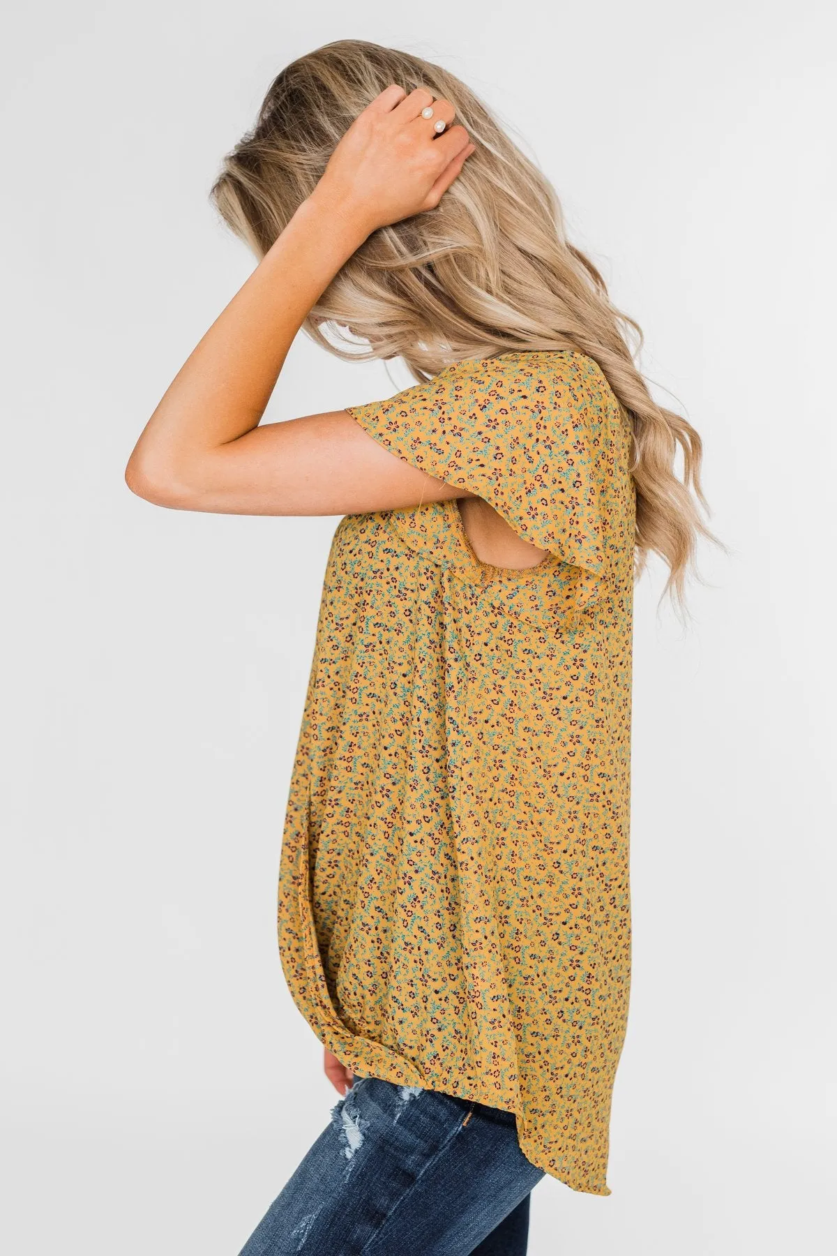 Moving On Floral Botton and Wrap Top- Mustard